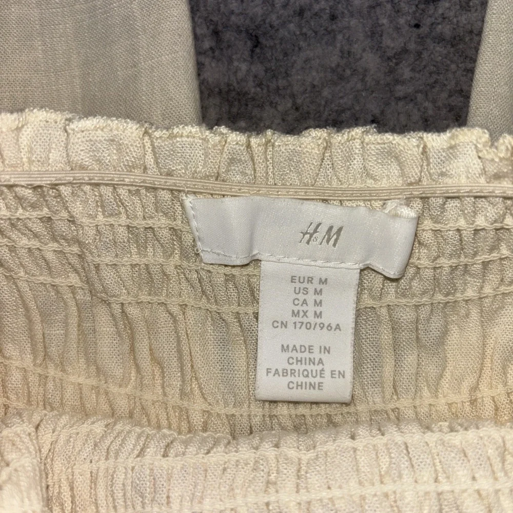H&M Linen Jumpsuit Women's Medium Pale Yellow Resortwear Wide Leg‎ Minimalist